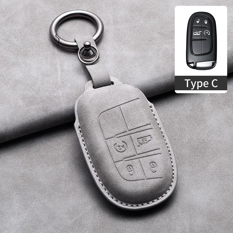 Leather Car Key Case Cover Shell For Jeep Chrysler 300 200 Dodge Charger Grand Cherokee Wrangler Compass Renegade For Fiat 500X