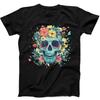 Floral Skull Flowers Best Seller Funny Gift Tee Black T Shirt 299