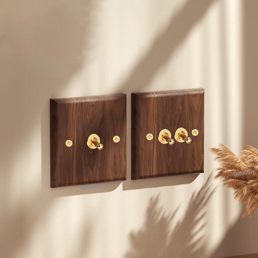 Черная ретро-панель тумблера на стену из грецкого ореха 1-4 клавиши 2-сторонняя из массива дерева двойная универсальная электрическая розетка EU/FR с USB-C