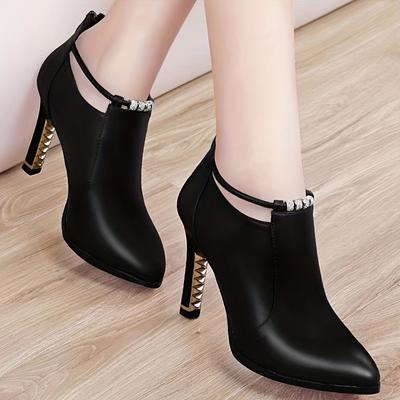 Женские ботильоны на шпильках, модные однотонные ботильоны с острым носком, модные ботинки на высоком каблуке с застежкой-молнией сзади