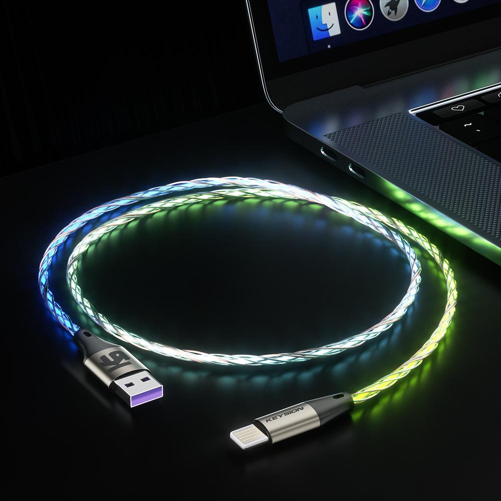 KEYSION PD 27W USB C кабель для передачи данных цветной светодиодный RGB свет градиент тип C к L быстрая зарядка провод для iPhone 14 13 12 11 Pro Max SE