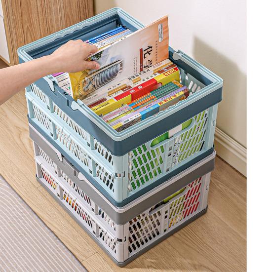 Складной ящик для хранения Пластиковая складная корзина для хранения Большая вместимость Штабелируемый ящик с ручками для офиса Спальни Кухни Игровой комнаты