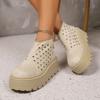 Повседневные ретро-сандалии ручной работы из натуральной кожи с перфорацией, ботинки на платформе, летняя новинка, круглый носок, шнуровка, мягкая обувь для женщин