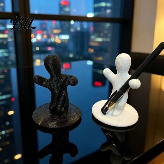 Black White Desk Ornament 3D Printed Funny Figure Pen Holder, Humanoid Fun Gift for Friends Organizer Pencils Pens, Unique Tabletop Decor Office Home