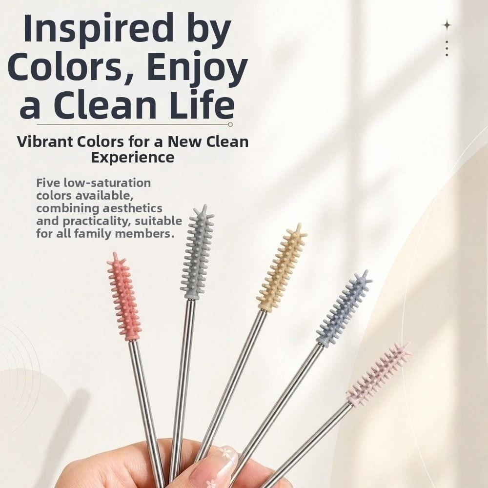 Heat Resistant Silicone Straw Brush 304 Stainless Steel Tube Cleaner Straw Maintenance