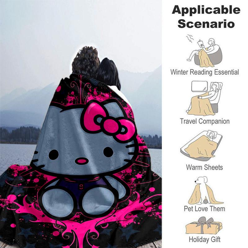 1pc Punk Style Hello Kitty Blanket, Soft Throw Blankets for Bed Couch Sofa, Warm Cozy Home Decor Gift, Living Room, Travel, Camping, Car Blankets, Bea