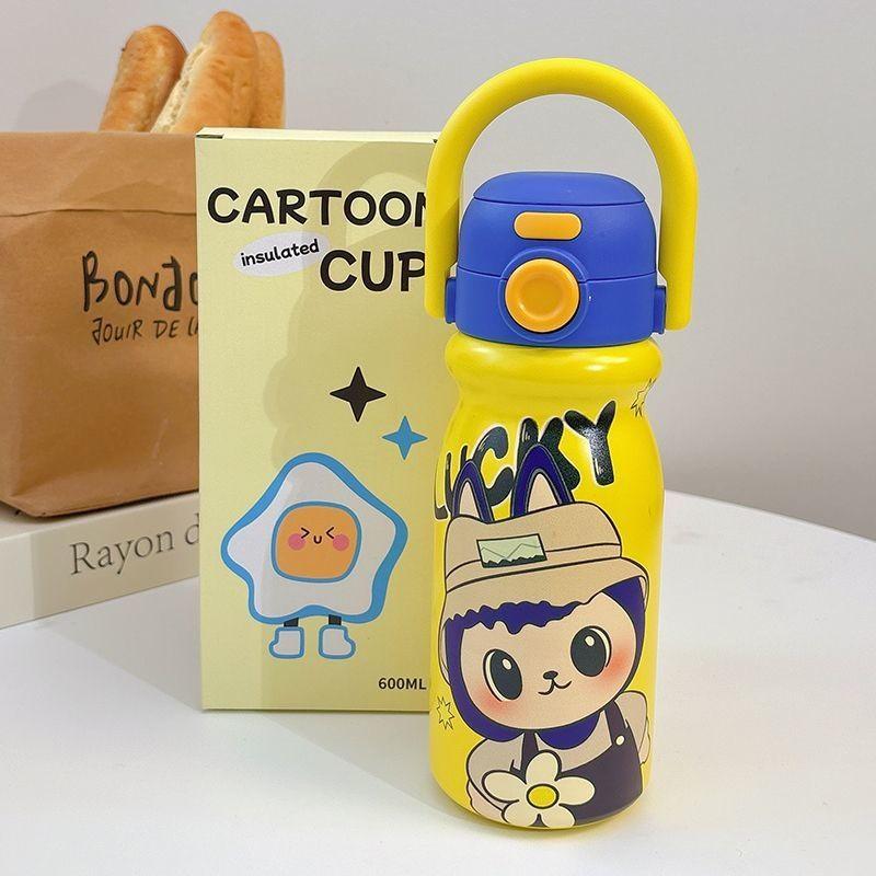 Strawberry Pudding Cartoon 600ml Insulated Travel Mug With Leakproof Lid For Kids And Students