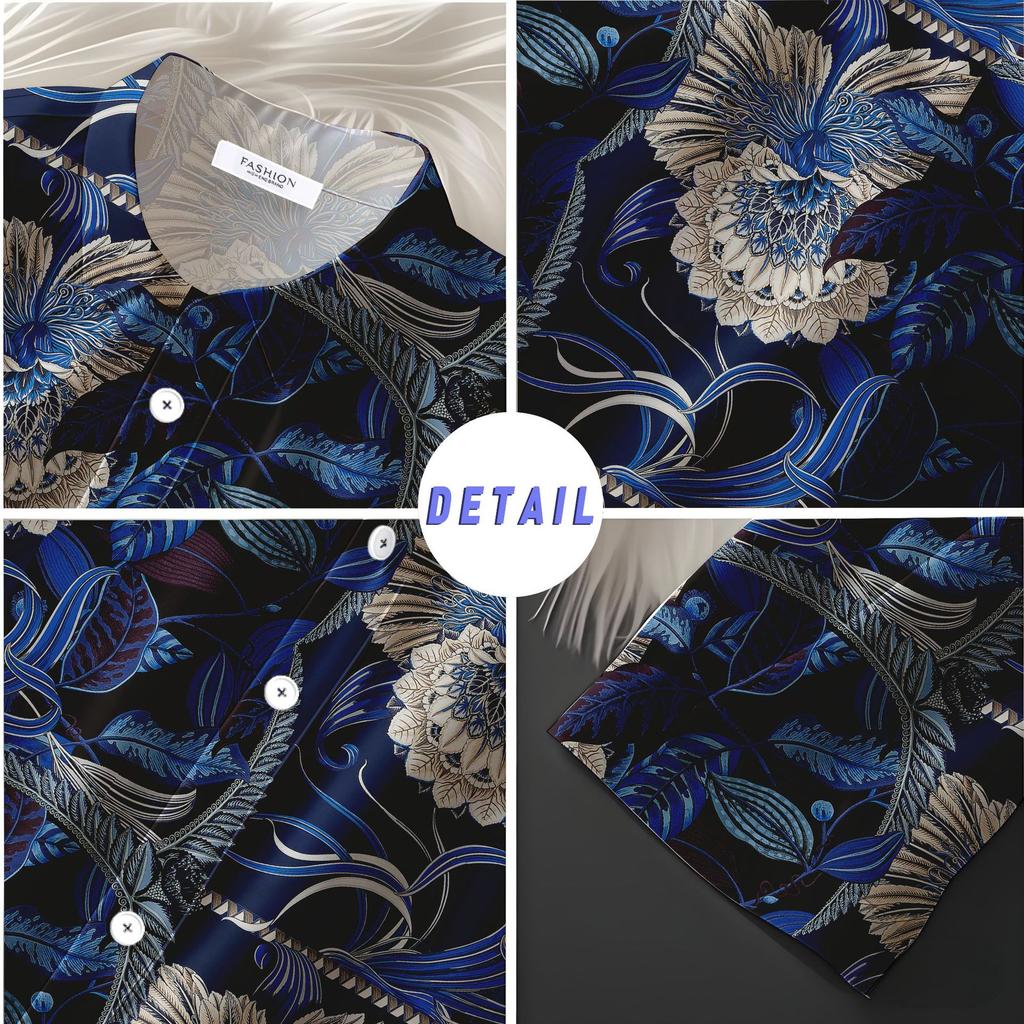 Men'S Shirt Summer Flower Fashion Casual Short Sleeve Flower Shirt Men'S
