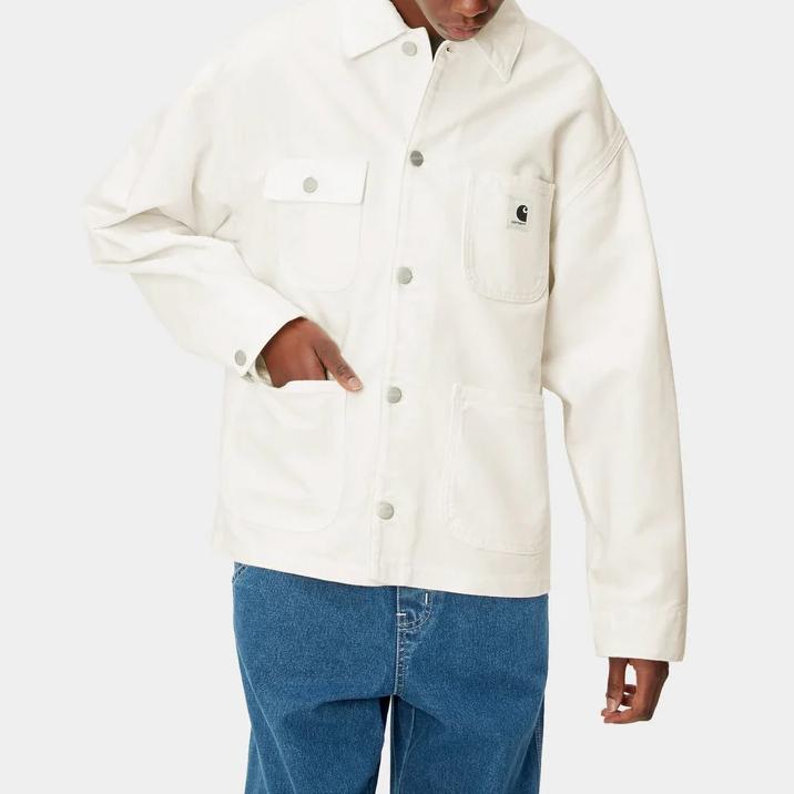 Carhartt WIP SS24 OG Мичиганское пальто Классический узор с нашивками Лацкан Однобортная куртка с длинным рукавом Женские куртки Вощеная I031570-0DJ-02