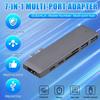 1-Piece Aluminum Alloy Type-C Expansion Dock, 7-in-1 Hub, Gray, Compatible with MacBook