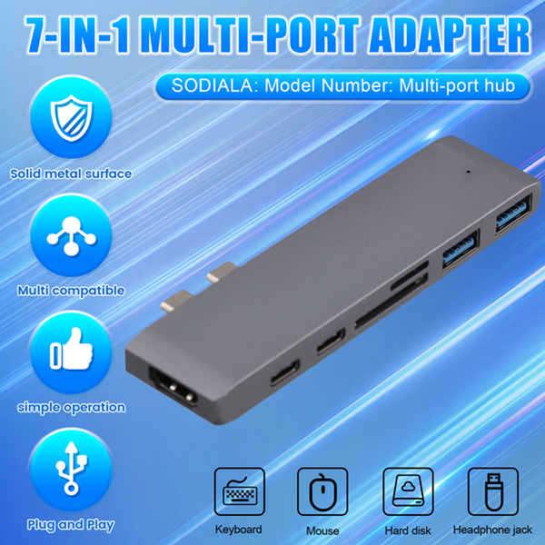 1-Piece Aluminum Alloy Type-C Expansion Dock, 7-in-1 Hub, Gray, Compatible with MacBook