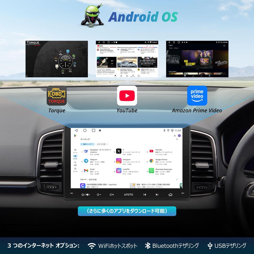 ATOTOZONE A5L Android Display 2DIN Car Audio and Navigation Wireless CarPlay Android GPS EQ AI Audio Video OTA A5LG209T 9-inch Audio, System,