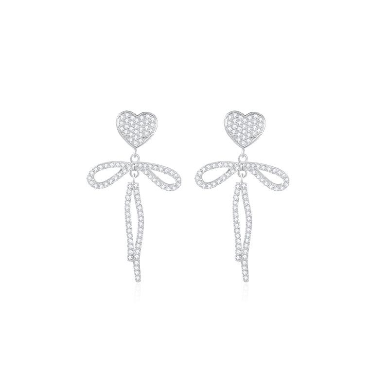 Shining Pearl Heart Bow Earrings: Women’s Korean Style with High-End Elegance and Personality