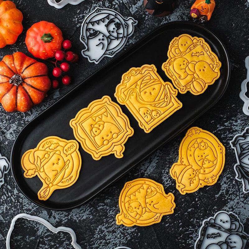 6/1PCS Cartoon Halloween Biscuit Mold Kitchen Pastry Baking Flip Sugar Cutting Mould DIY Birthday Halloween Party Cookie Making