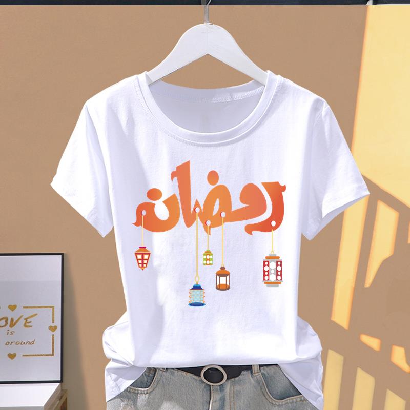 (Asian Size) Ramadan Trend Style Letter Graphic Tee Casual T Clothing Print Female Casual Women's Top Fashion Short Sleeve T-shirt