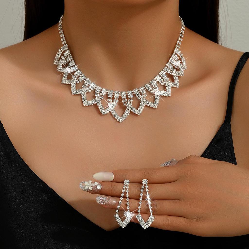 Европейская и американская модная бижутерия, набор колье и серег со стразами для вечернего наряда, женский