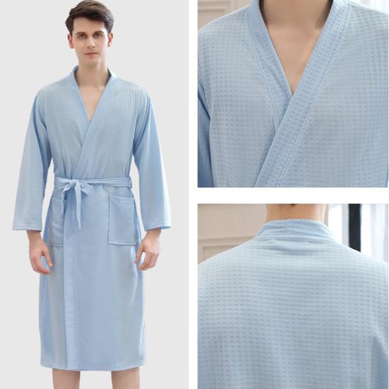 Мужской халат вафельный длинный стиль однотонный тонкий мягкий пижама свободный кардиган мужской