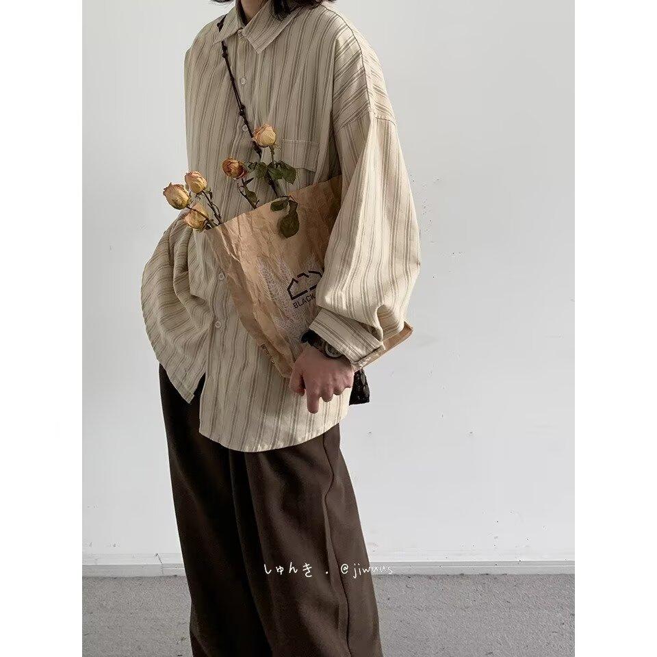 2024 Полосатая рубашка с длинным рукавом в японском стиле Гонконга Ins Свободная рубашка для мальчиков Летнее модное универсальное повседневное пальто