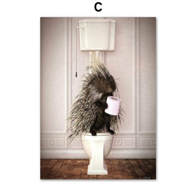 Юмор для ванной комнаты животное динозавр кролик акула лиса настенная живопись печать холст живопись ванна плакат настенные панно туалет домашний декор