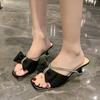 Bow High-heeled Slippers Women's Summer New Rhinestones with Sandals Casual Temperament Women's Single Shoes
