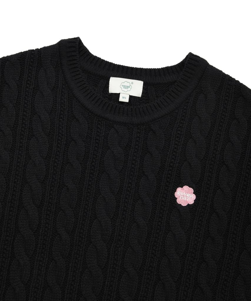 COVERNAT WOMAN Clover Heart Cable Knit Black