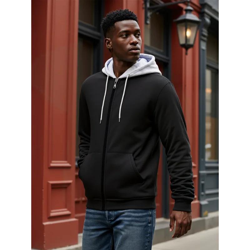 Весна Осень Новая Мужская Корейская Толстовка с Цветными Блоками, Круглый Вырез, На Молнии, Легкий Кардиган, Повседневная, Универсальная Молодежная Куртка