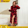 Women's Pineapple Grid Flannel Robe - Warm Winter Long Sleeve Pajamas & Nightgown