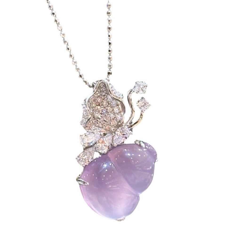 Sterling silver dream purple butterfly gourd necklace purple chalcedony clavicle chain women's high carbon diamond new Chinese pendant