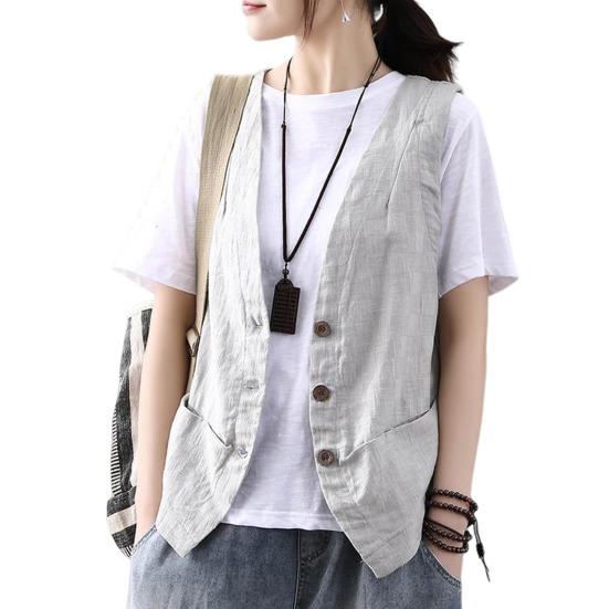 Женское пальто с v-образным вырезом, однобортный однобортный кардиган без рукавов, однотонный кардиган на пуговицах, одежда в стиле ретро, ​​жилет, повседневный жилет