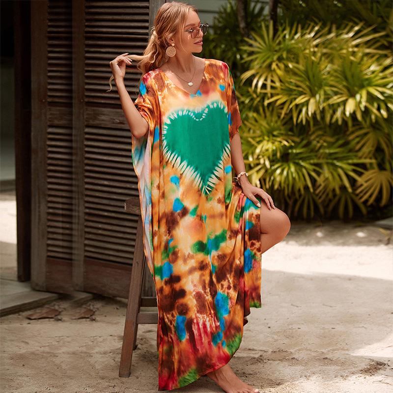 EDOLYNSA Кафтан платья накидка для купальников женщин плюс размер кафтан с цветочным принтом курортное платье большого размера домашняя одежда летняя одежда Q1342