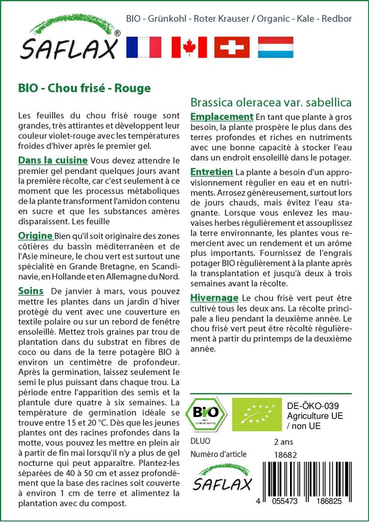 SAFLAX Garden in the Bag - Organic - Капуста - Redbor - 50 семян - С субстратом в подходящем стоячем пакете - Brassica oleracea