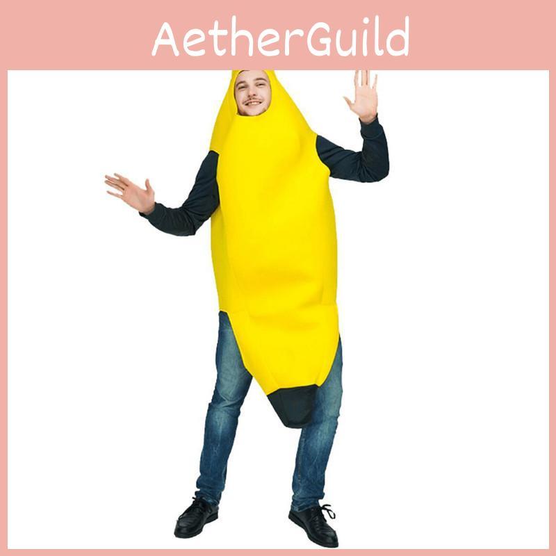 Причудливый костюм банана для взрослых. Забавный мультяшный наряд для выступлений на Хэллоуин.