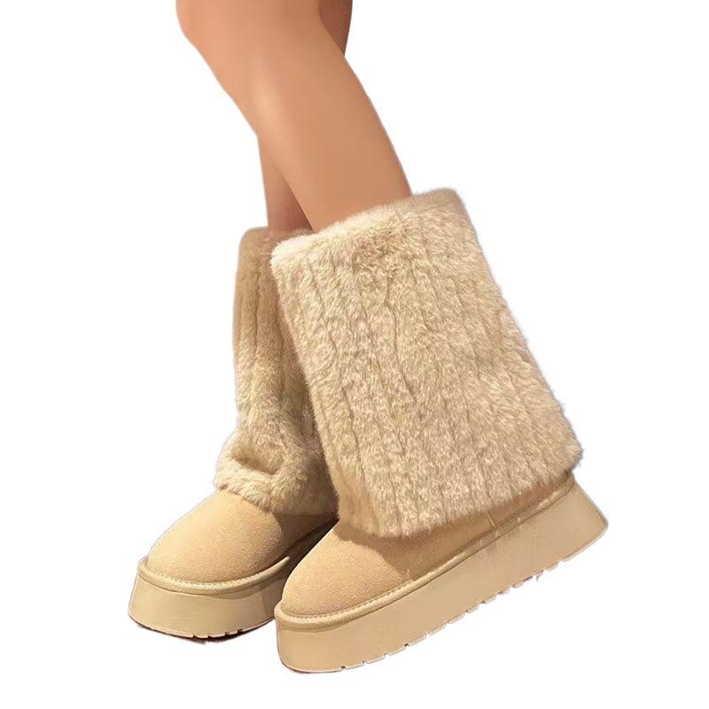36-43 Женская обувь большого размера 41 Широкая стопа Полная стопа Зимние ботинки на толстой подошве с мехом Утепленные зимние ботинки средней длины из хлопка 42