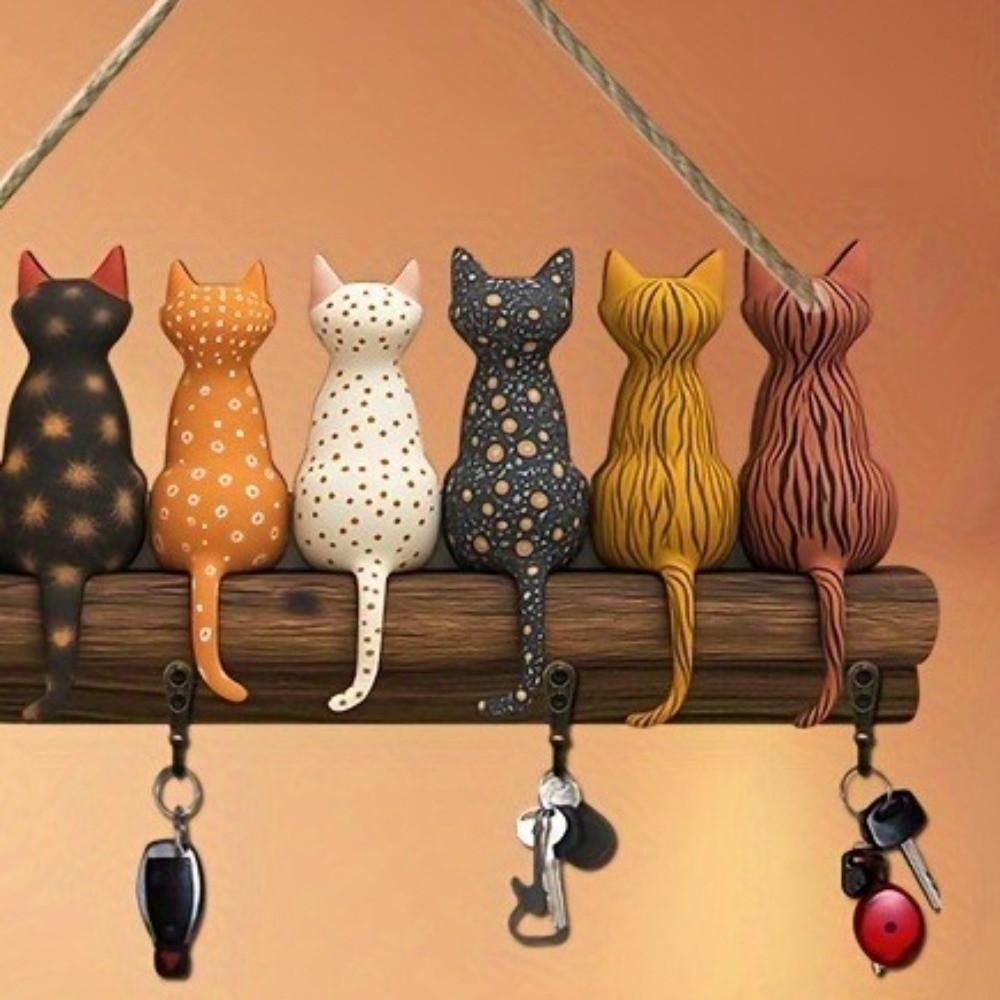 Cat Back Shape Key Holder Wooden Key Hanger Gift Wall Mounted Key Rack Home Entryway Hallway