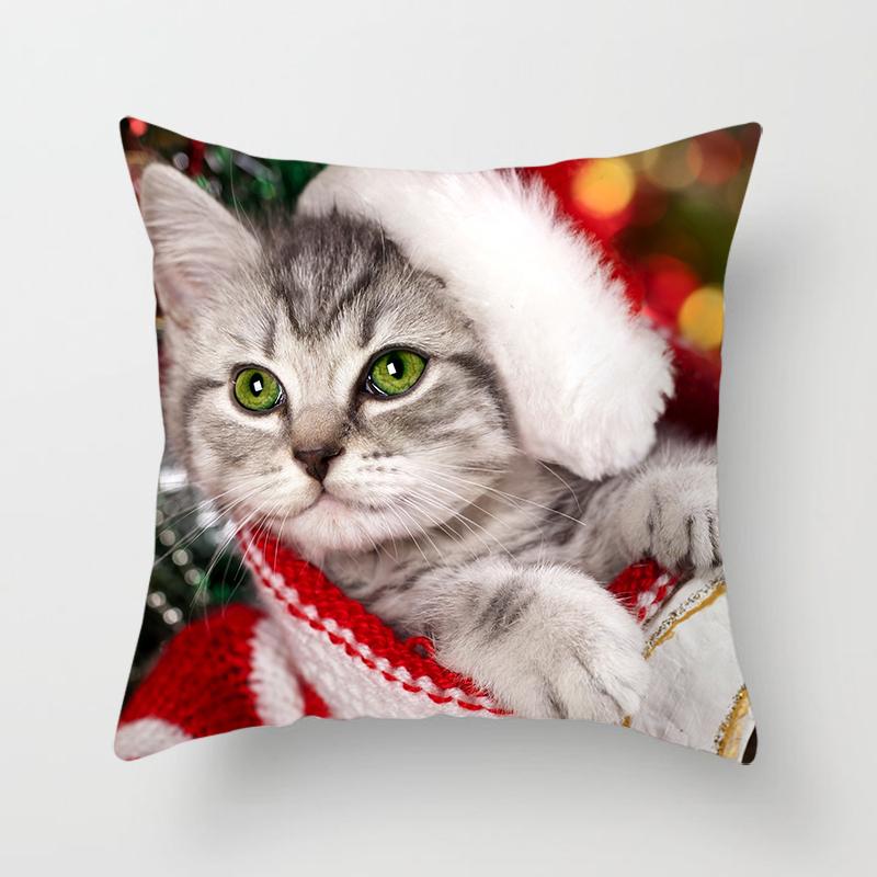 Рождественская милая наволочка в виде шляпы Санта-Клауса, кошка, собака, диванная подушка, прикроватная тумбочка для домашнего декора, наволочка