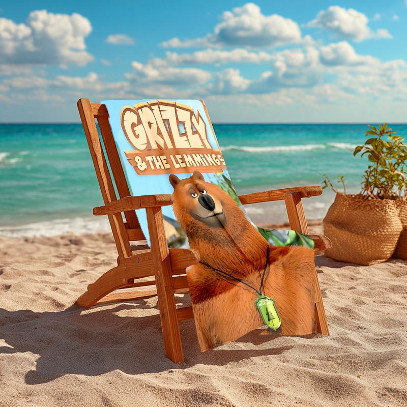 1pc Grizzy The Lemmings1 Beach Towel, Comfortable and Thick, and Swimming/Bath/Picnic/Camping Towel, Suitable for Seaside Beaches
