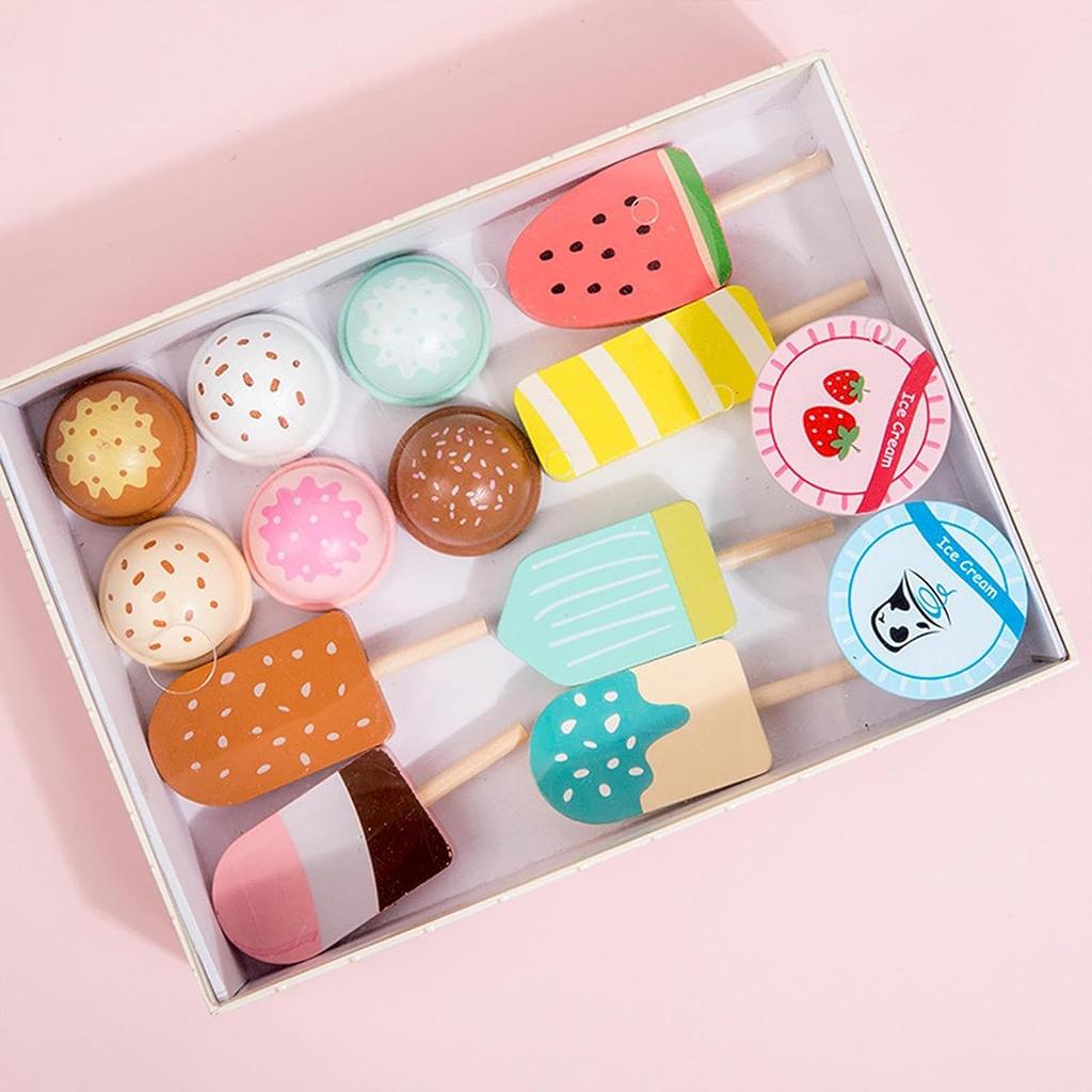 Wooden Play House Kitchen Toy Set Simulation Food Ice Cream  Kitchen Accessories For Kids Preschool Education Game Xmas Gift