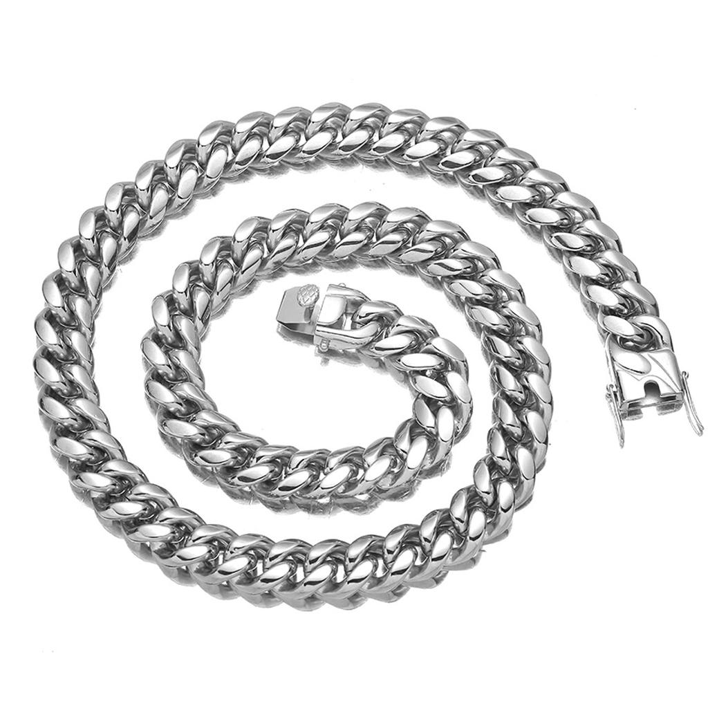 6-18 мм Тяжелая Женская Мужская Цепь Miami Cuban Link Серебристая Нержавеющая Сталь Ожерелье