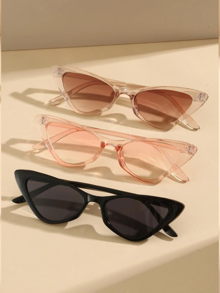 3Pcs Transparent Cat-Eye Square Frame Sunglasses, Uv Protection, Korean Style, Trendy, Unisex, Cool, Y2K Party