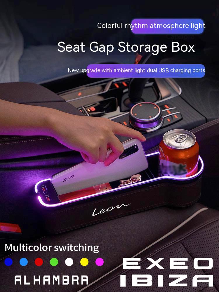 YJTX6 For Seat Alhambra Leon FR Ibiza Exeo Arona Arosa Ateca Mii Tarraco Car LED 7Colors Adjustable Seat Gap Crevice Slot Storage Box