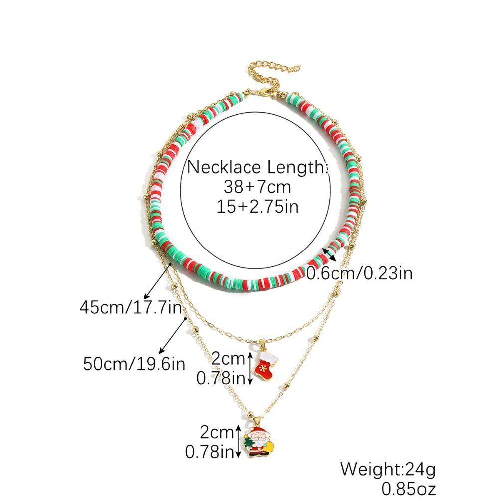 Cartoon Double Layer Christmas Necklace Santa Christmas Tree Rice Beaded Chain Jewelry Accessories Gingerbread Man