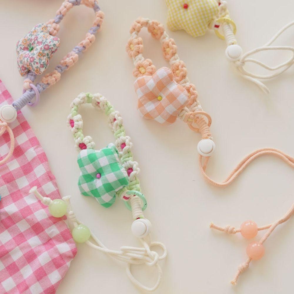 Polyester Mobile Phone Lanyard Hand-woven Knitting Flower Smart Phone Strap Birthday Gift