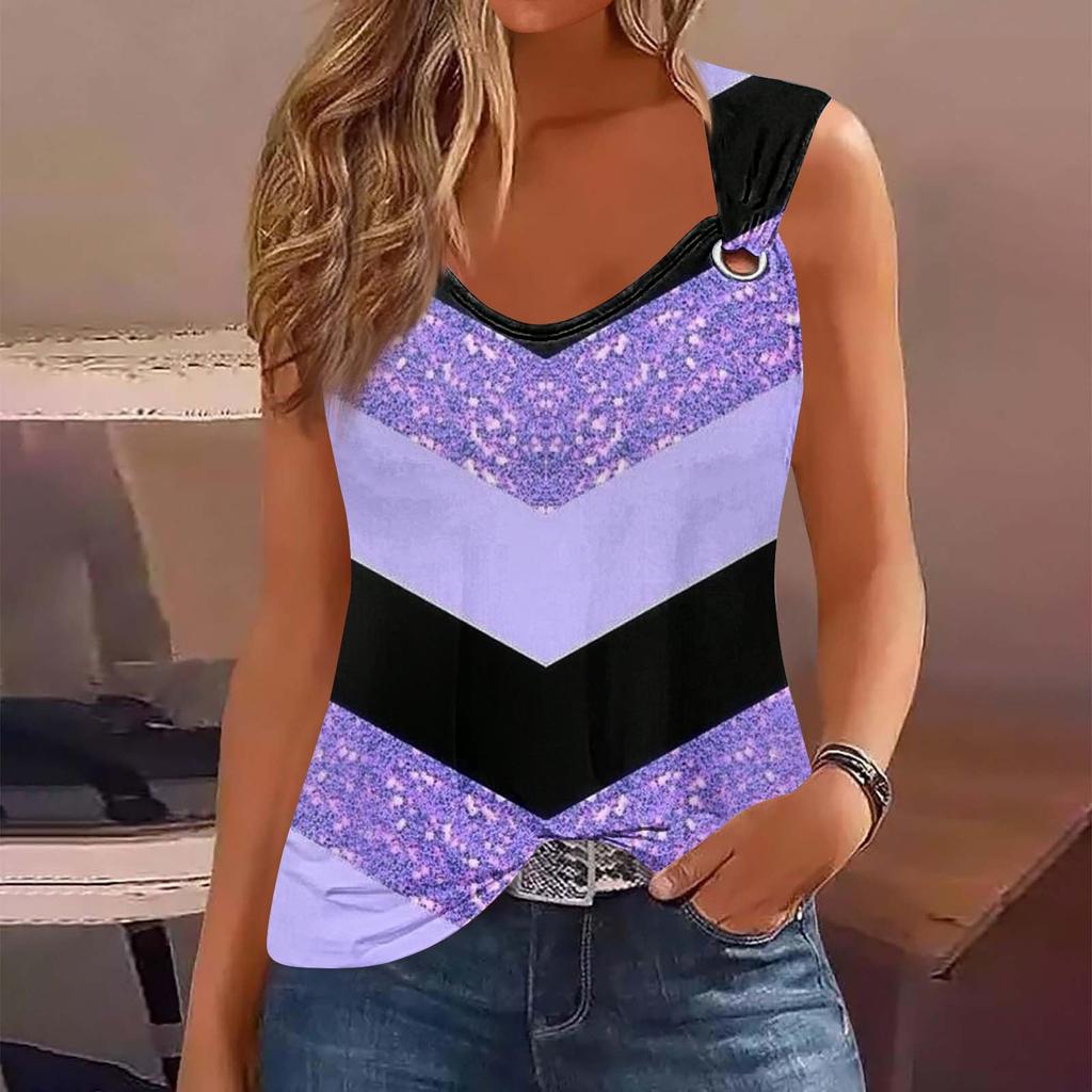 Женская майка с V-образным вырезом, базовые повседневные летние летние топы без рукавов с глубоким боковым вырезом и принтом для женщин