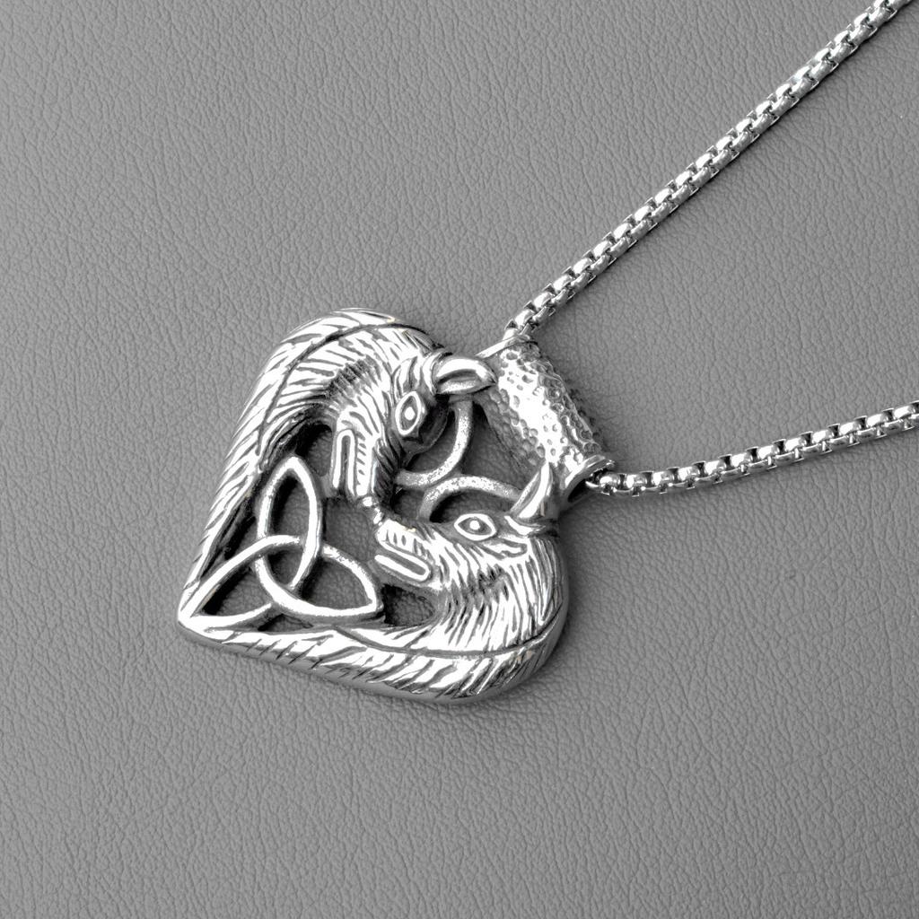 Titanium Steel Viking Double Wolf Totem Pendant Necklace, Punk Hip-hop Style for Men