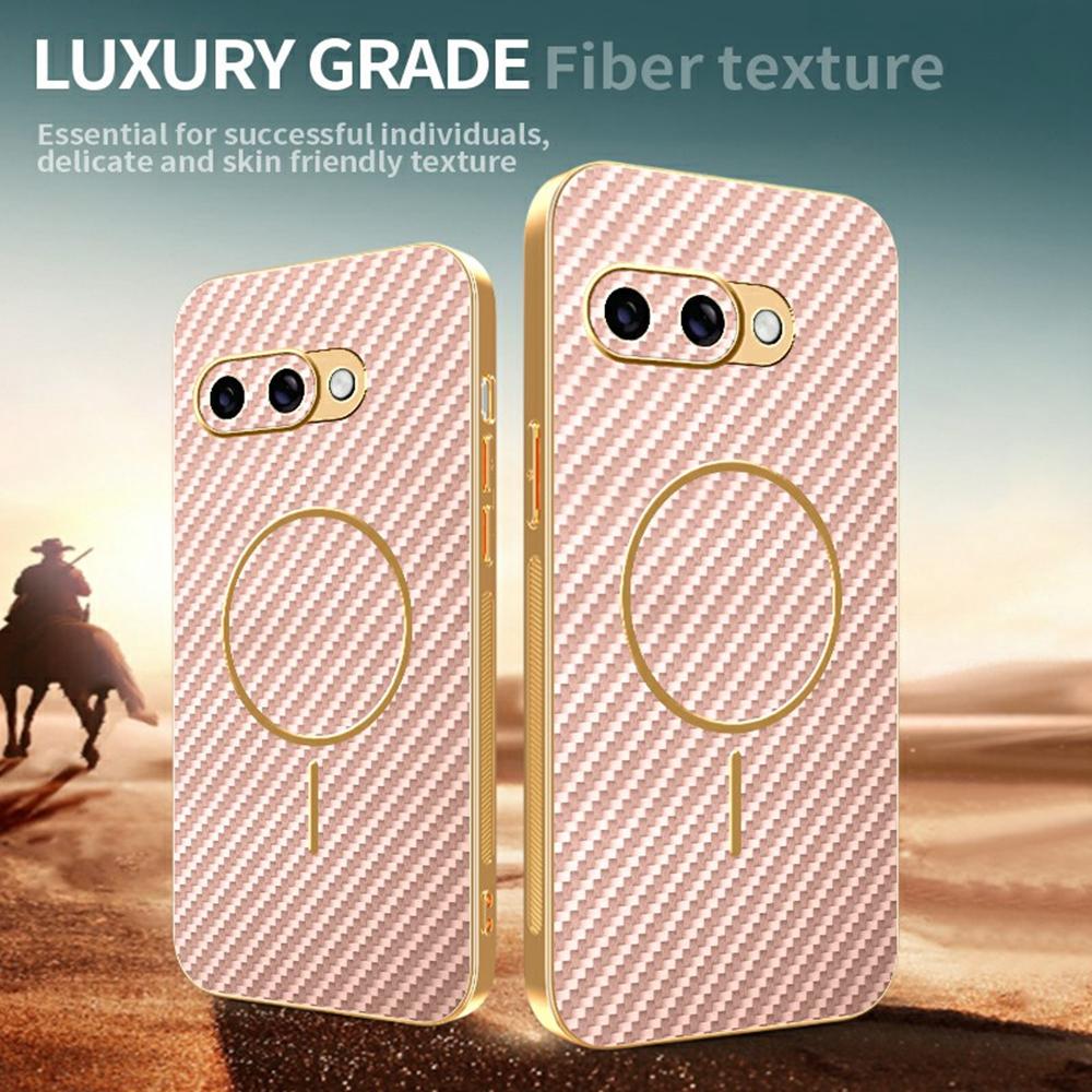 Для чехла для телефона Google Pixel 9a Текстурированная под углеволокно гальванизированная задняя крышка из ТПУ