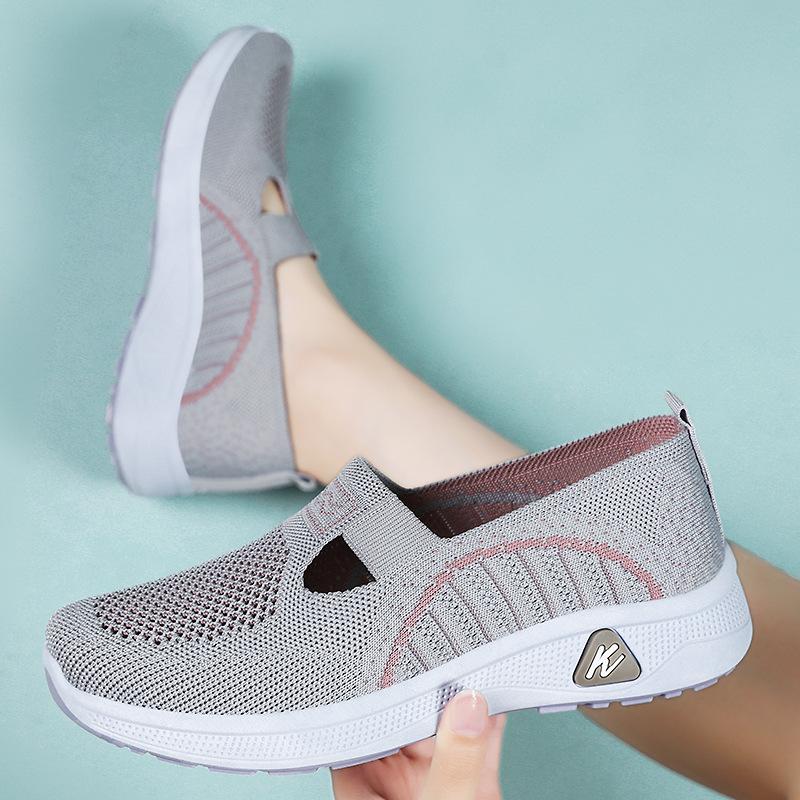 Женские летние туфли из сетчатой ткани с мягкой подошвой, удобные, старые пекинские туфли из ткани с одной педалью, туфли для матерей с небольшим горлом, одинарные туфли