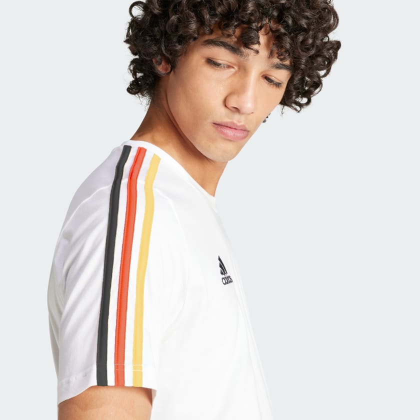 adidas Футболка с коротким рукавом и тремя полосками с логотипом и круглым вырезом, мужские топы белого цвета IU2082