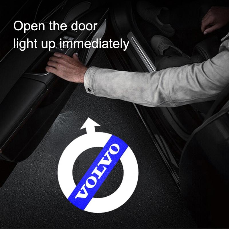 AABBC1 2Pcs LED Welcome Lights Car Door Emblem Projector Lamps Sticker For Volvo XC90 V90 V60 XC60 V40 EC40 EX40 S80 S60 S90 C40 XC40