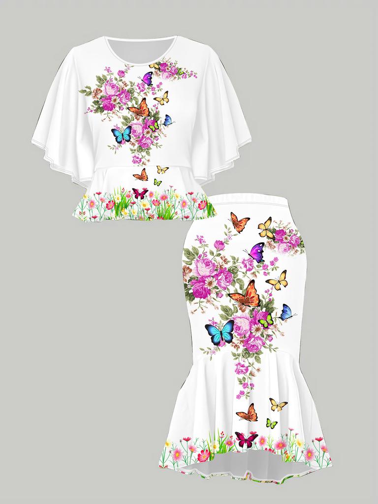 3D Butterfly Printed Classical Totem Women's Print, Fashionable Large-sized, Elegant, Versatile for All Seasons. T-shirt, Skirt and Set