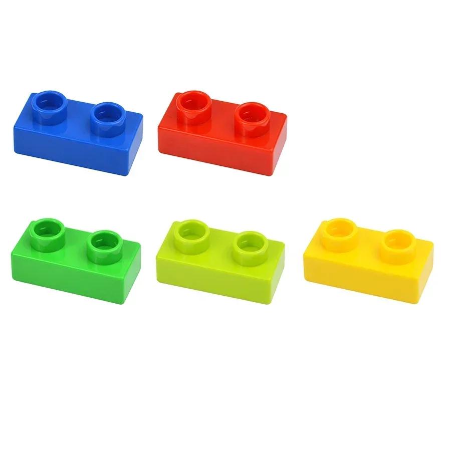 Большой размер, тонкий строительный блок 1x2 точки, 20 шт., аксессуары для сборки, 1*2 кирпича, сделай сам, игрушки для креативного города, совместимые с большими Duploes